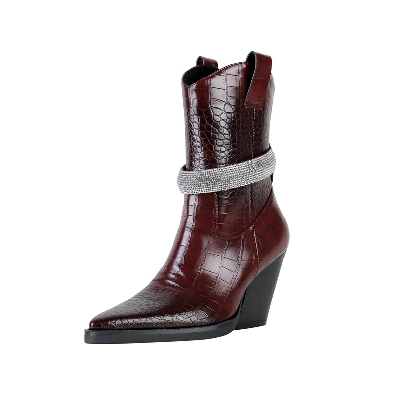 TEEK - Pointed Stone Water Diamond Heel Western Boots SHOES theteekdotcom wine red 5.5