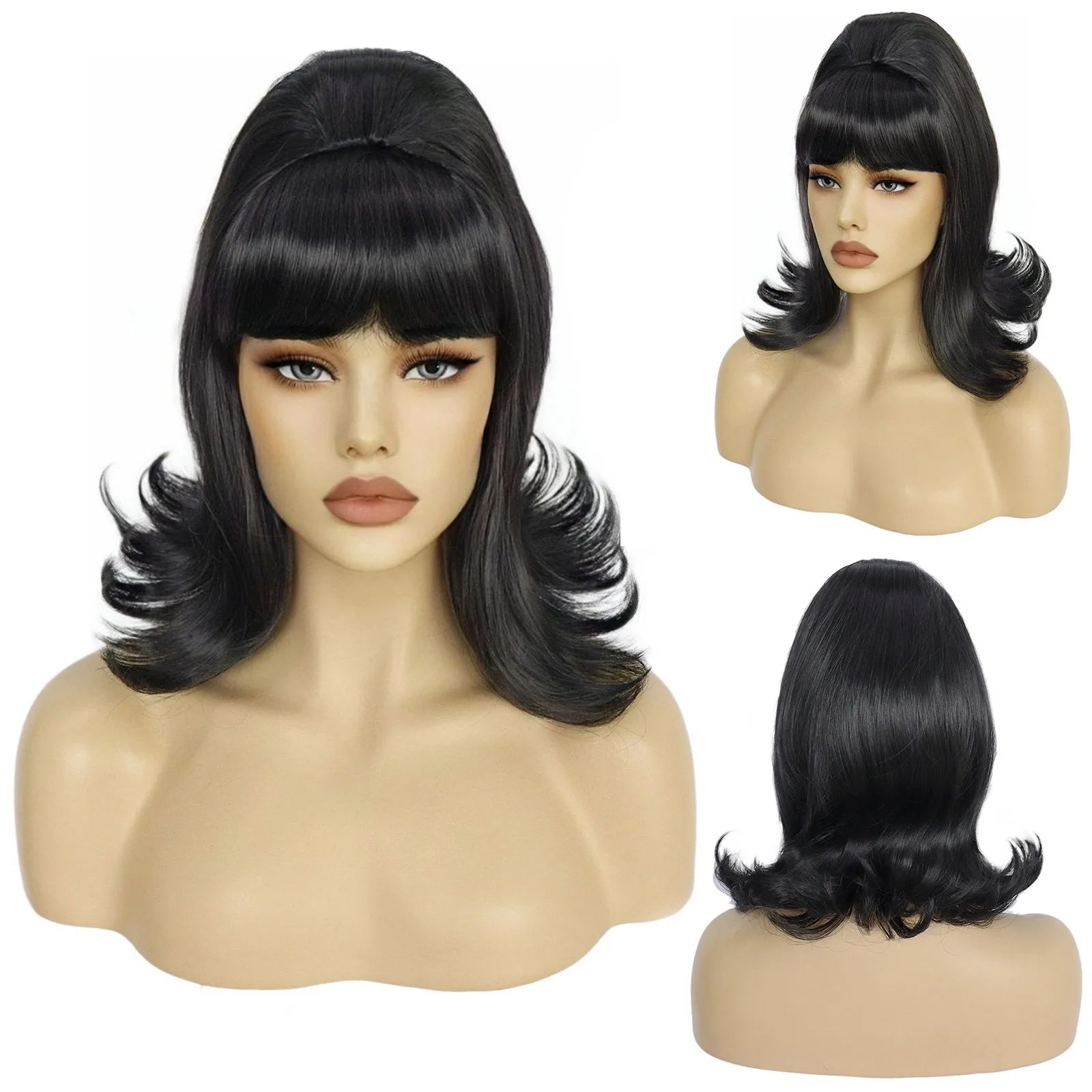 TEEK - Retro Pinup Beehive Flip Wig HAIR theteekdotcom Black 12inches 