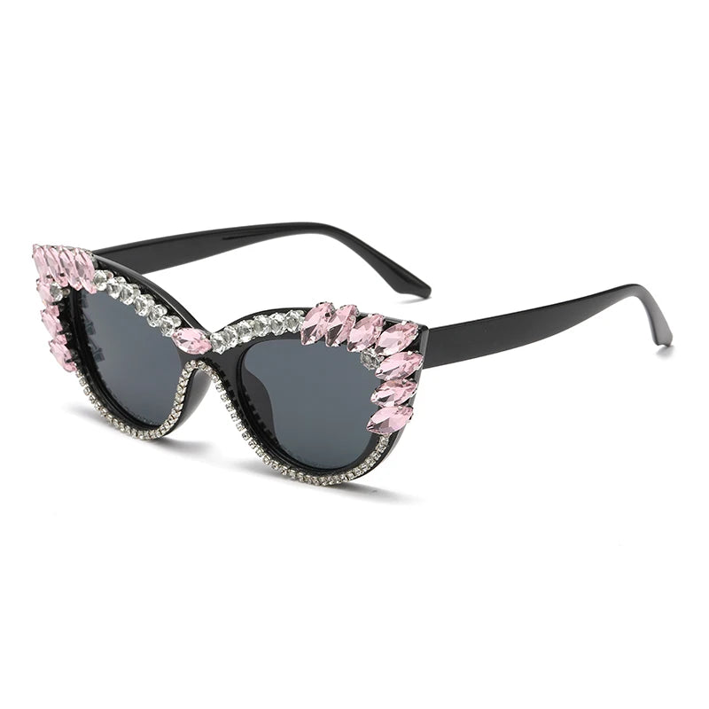 TEEK - Bejeweled Cat Eye Colorful Droplet Sunglasses EYEGLASSES theteekdotcom light pink black