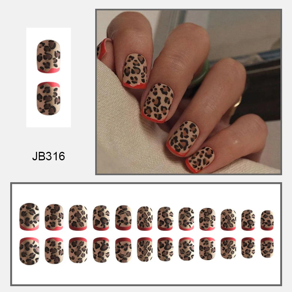 TEEK - 24PCS Short Leopard Ballectcore Tip Press On Nails NAIL ART theteekdotcom   