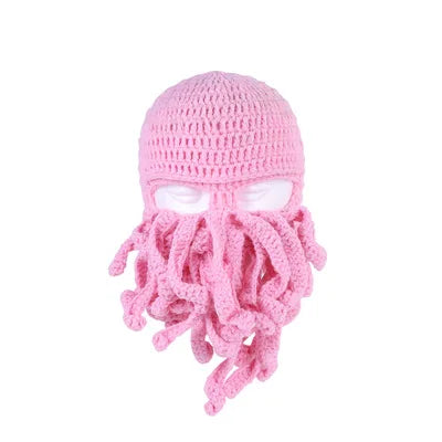 TEEK- Handmade Tentacle Crochet Bearded Beanie HAT theteekdotcom Pink One Size 