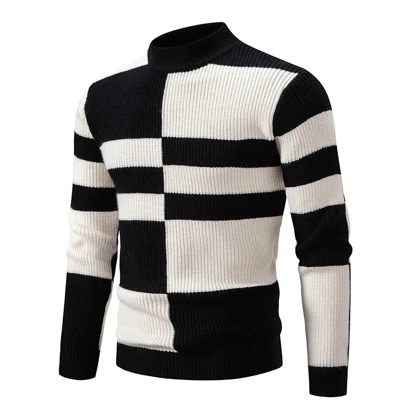TEEK - Mens Neck Knit Pullover Sweater TOPS theteekdotcom M195-black and white TAG M / US S 