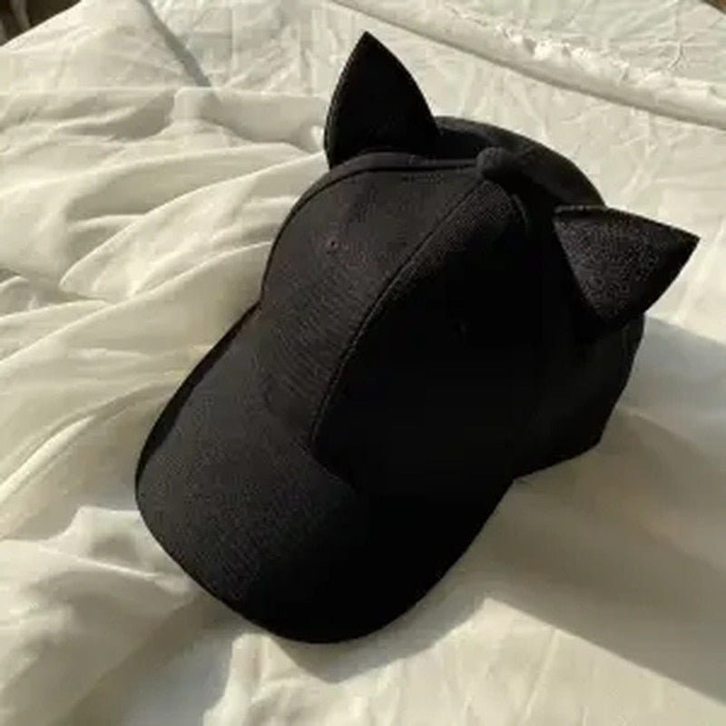 TEEK - Cat Earred Caps HAT theteekdotcom black H white ear adjustable 