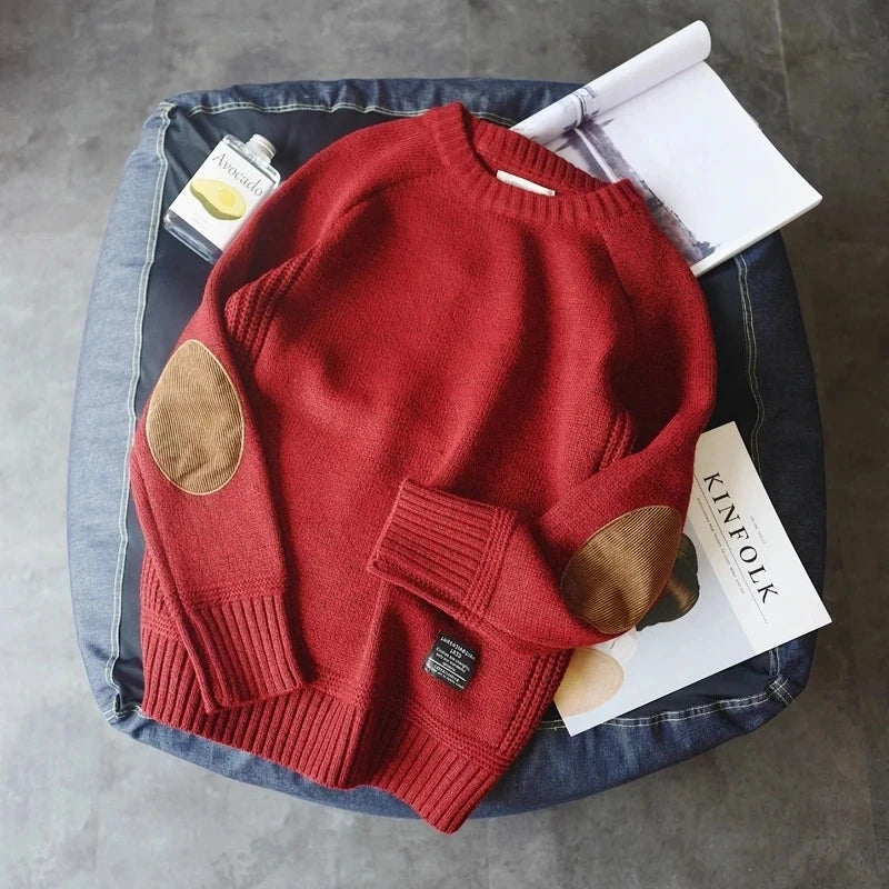 TEEK - Pullover Mens Elbow Patch Sweater Sweater theteekdotcom red US XS | Asian M 