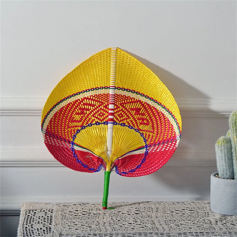 TEEK - Handmade Bamboo Woven Hand Fan FAN theteekdotcom red yellow 30x38cm | 12x18in 