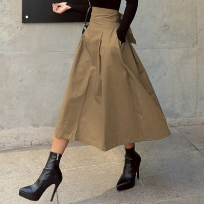 TEEK - Back Bow Skirt SKIRT theteekdotcom Khaki US XS/ Garment Tag M 