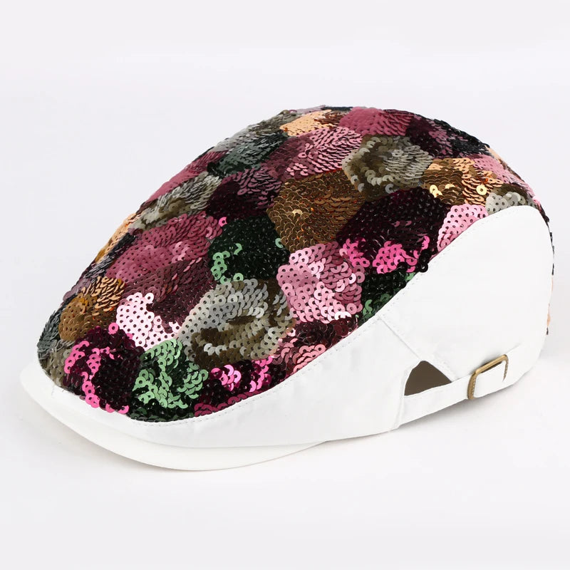 TEEK - Sequin Floral Beret Cap HAT theteekdotcom white M 55-59cm/21.7-23.2in 