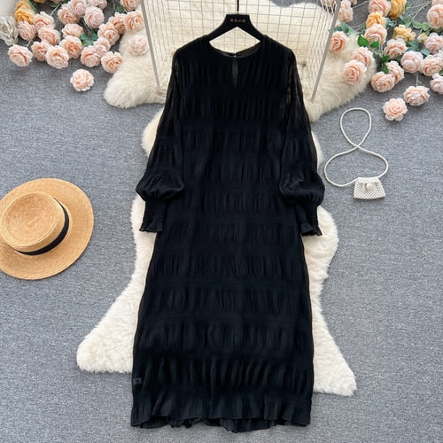 TEEK - Vintage Draped Puff Sleeve Dress DRESS theteekdotcom Black One Size 
