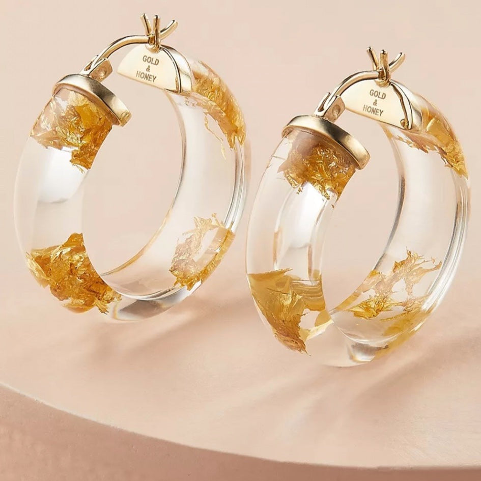 TEEK - Mini Gold Leaf Lucite Hoop Earrings JEWELRY TEEK GNH