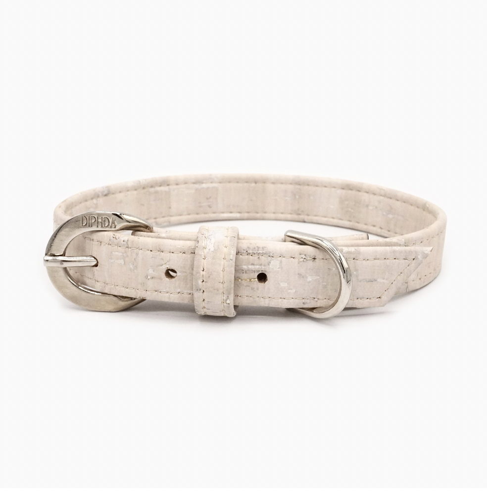 TEEK - Cloud White Cork Leather Collar PET SUPPLIES TEEK DIP XS Silver Color