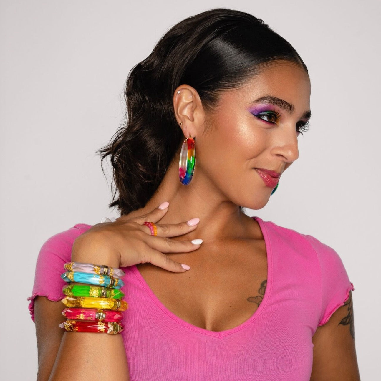 TEEK - PRIDE Rainbow Tie Dye Lucite Hoops JEWELRY TEEK GNH