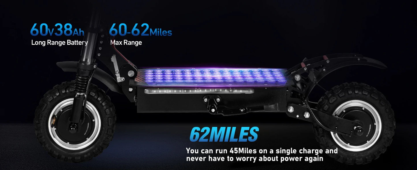 TEEK - Black 6000W High Power Adult Electric Scooter Foldable 60 Miles 50 Mph Fast Electric Scooter TRANSPORTATION theteekdotcom