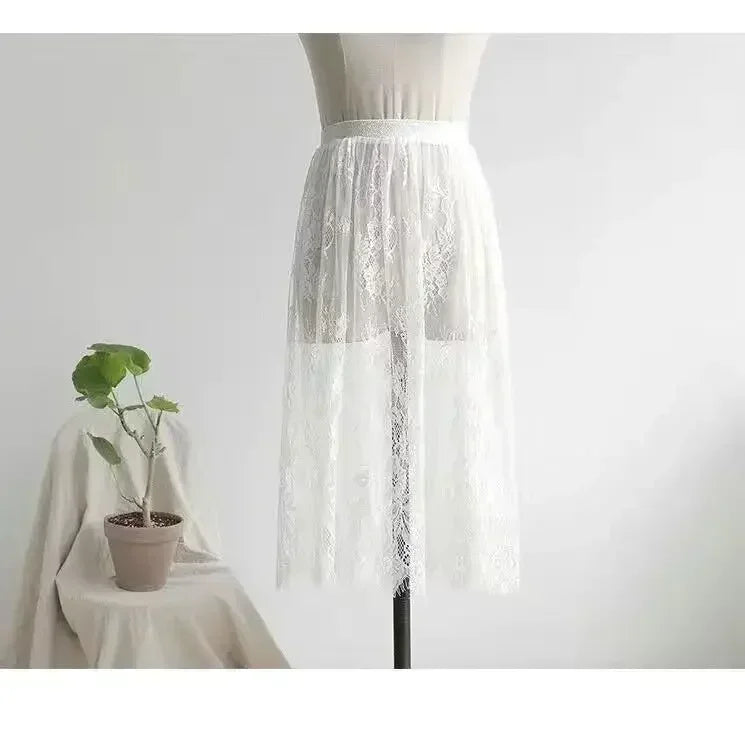 TEEK - High Waist Lace Underdress Skirt SKIRT theteekdotcom White 60cm M(35-40kg)