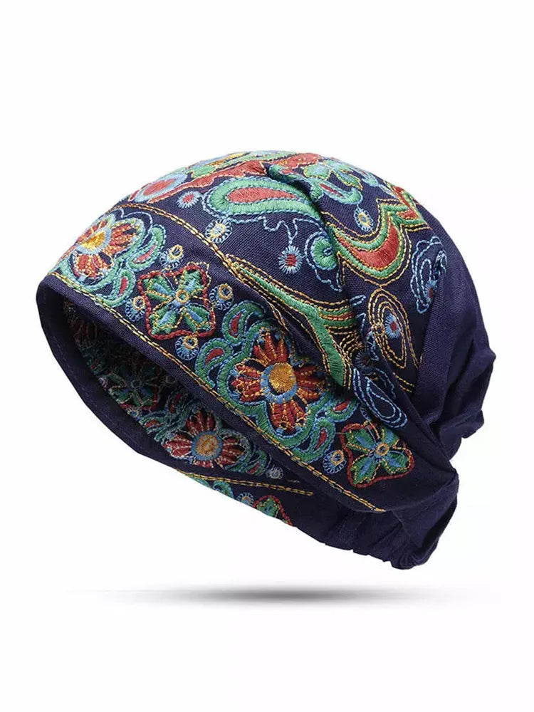 TEEK - Color Embroidered Floral Beanie Hat HAT theteekdotcom Blue  