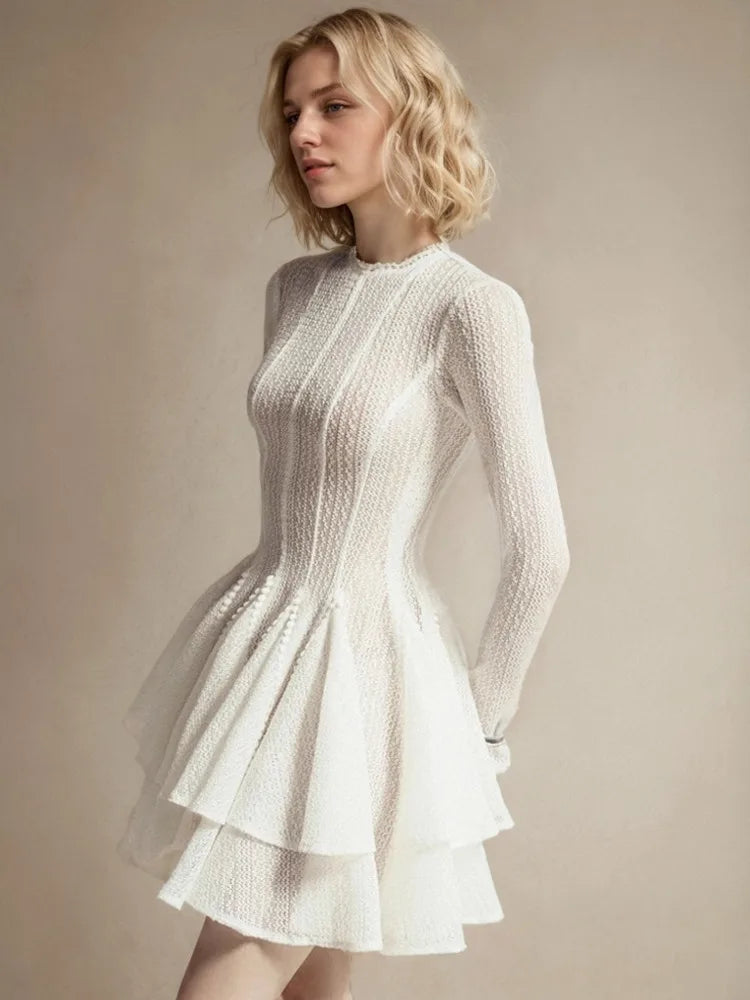 TEEK - Round Neck Long Sleeve Mesh Zipper Dress DRESS theteekdotcom