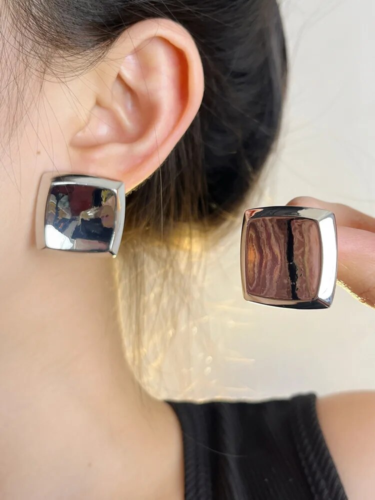 TEEK - Square Beveled Hollow Earrings JEWELRY theteekdotcom   