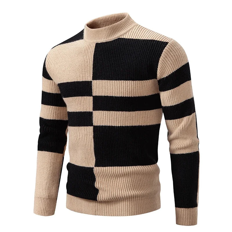 TEEK - Mens Neck Knit Pullover Sweater TOPS theteekdotcom M195 khaki and black TAG M / US S 