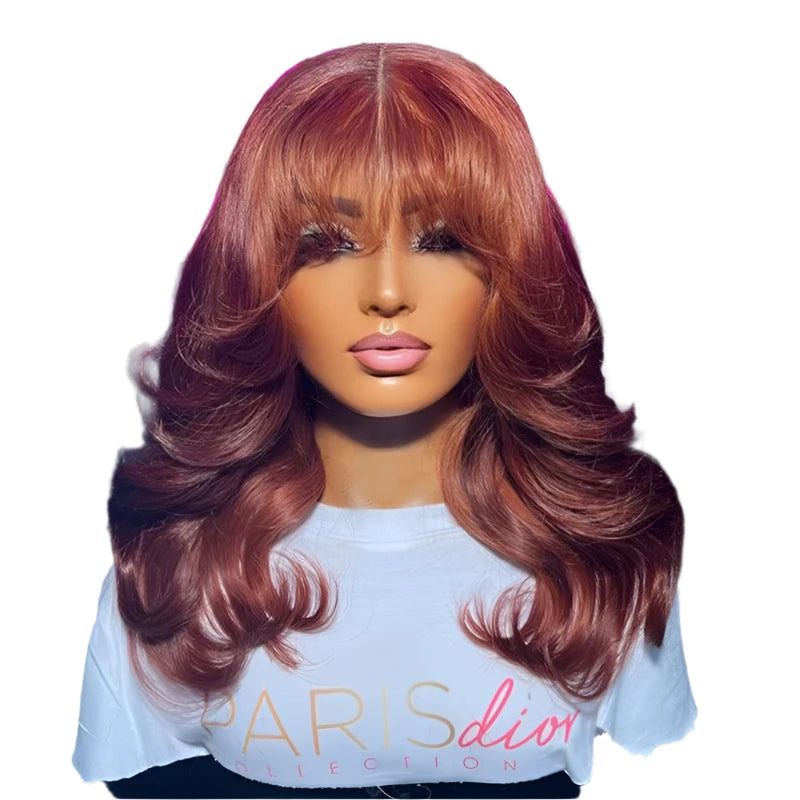 TEEK - Reddish Brown Body Wave Bangs Wig HAIR theteekdotcom   