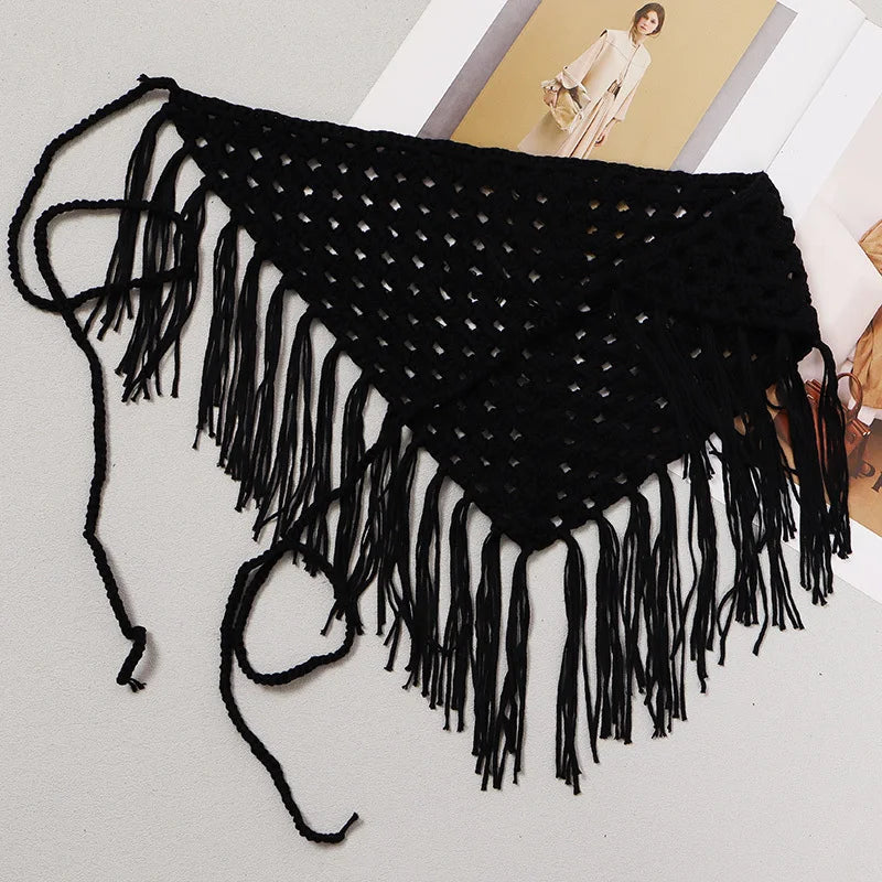 TEEK - Knitted Tassels Irregular Long Belt BELT theteekdotcom Black  