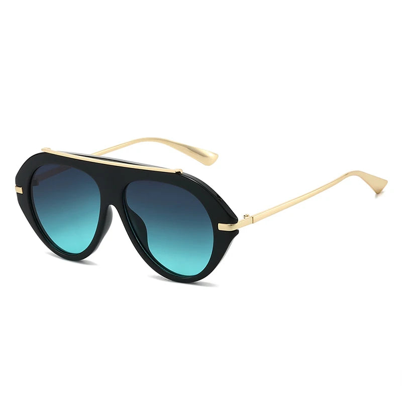 SO&EI Ins Popular Fashion Oversized Pilot Sunglasses Women Shades UV400 Retro Gradient Men Blue Green Sun Glasses TEEK Black Grey Blue As the picture