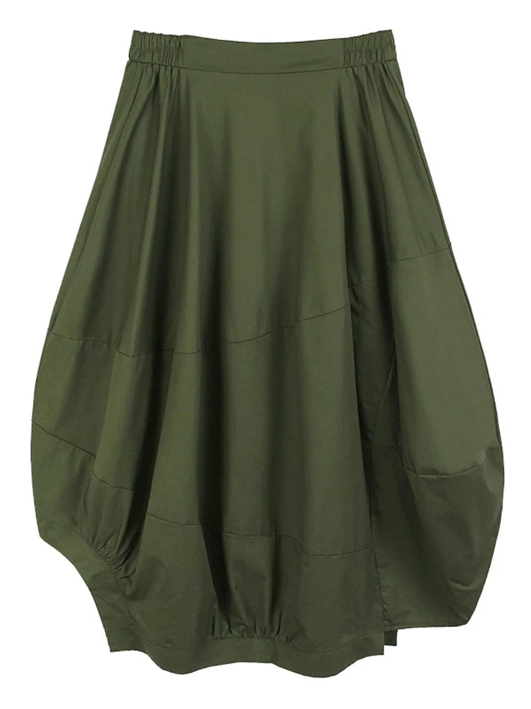 TEEK - Elastic Waist Army Green Pleated Irregular Skirt SKIRT theteekdotcom army green One Size 