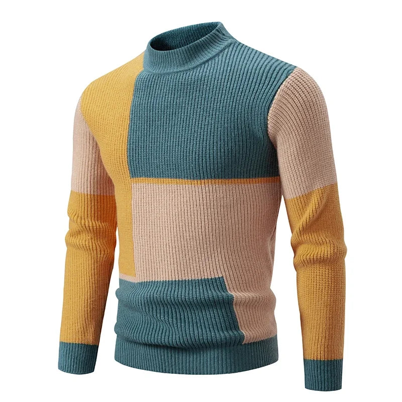 TEEK - Mens Neck Knit Pullover Sweater TOPS theteekdotcom M194 green and yellow TAG M / US S 