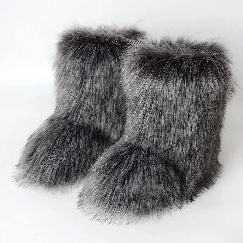 TEEK - Fluffy Faux Fox Fur Boots SHOES theteekdotcom Grey Mix 6.5