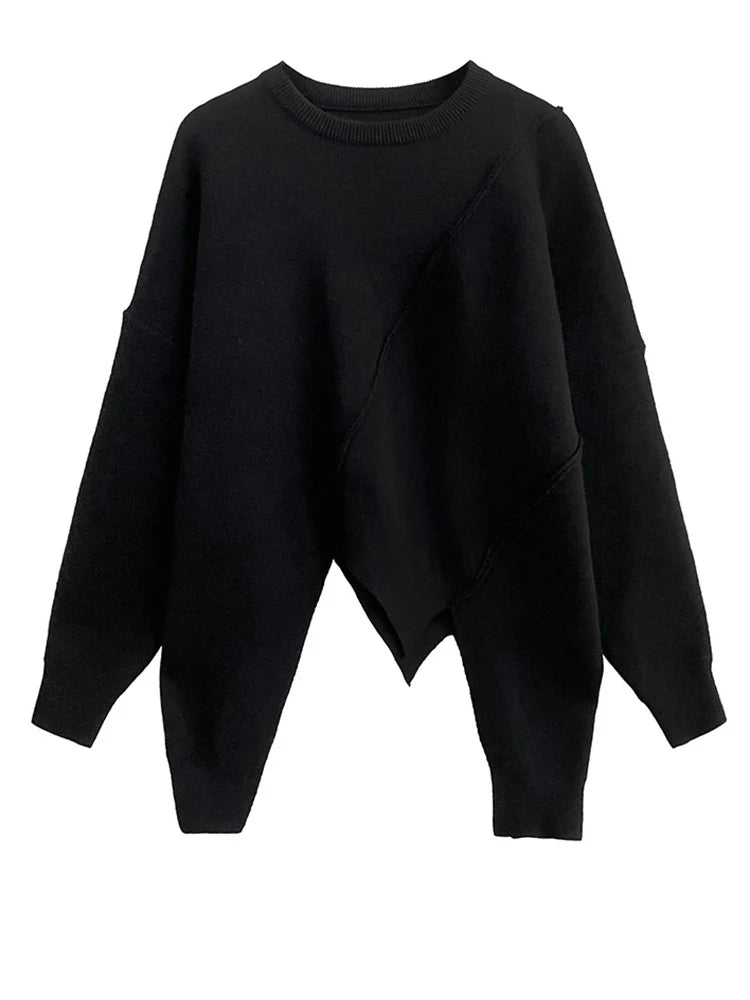 TEEK - Irregular Big Size Knitted Sweater TOPS theteekdotcom Black  