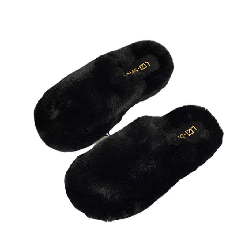 TEEK - Plush Thicked Platform Anti-Slip Slippers SHOES theteekdotcom black A 6 