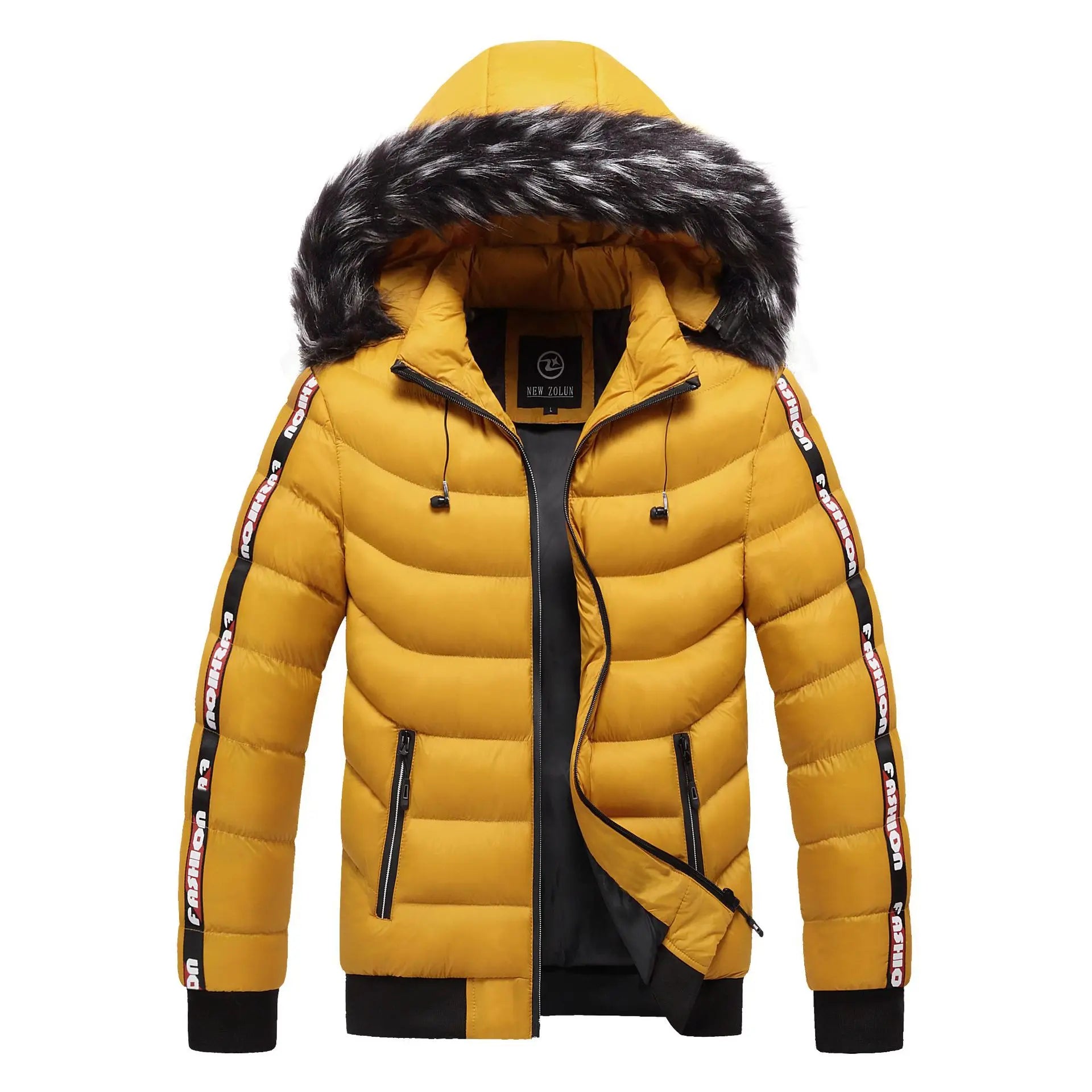 TEEK - Mens Fluff Collar Hooded Cotton Parka Coat COAT theteekdotcom 203 Yellow L(45-54KG) 