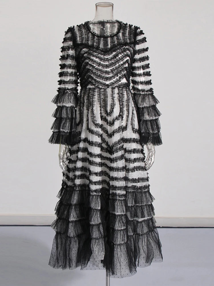 TEEK - Mesh Stripe Dress DRESS theteekdotcom BLACK S 