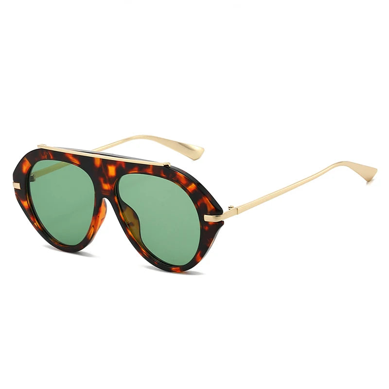 SO&EI Ins Popular Fashion Oversized Pilot Sunglasses Women Shades UV400 Retro Gradient Men Blue Green Sun Glasses TEEK Leopard Dark Green As the picture