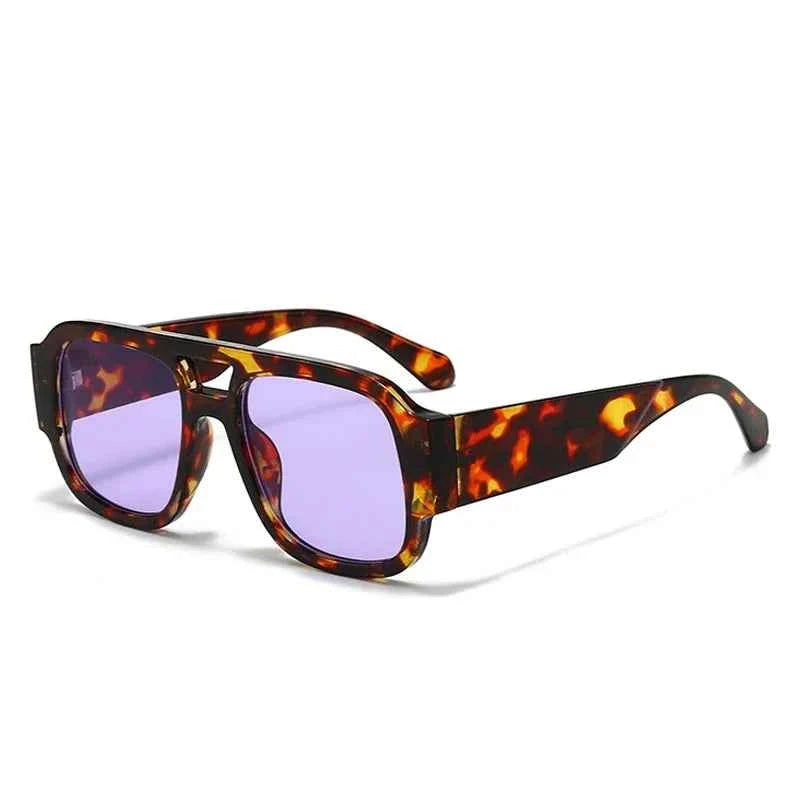 TEEK - Candy Color Double Bridges Square Sunglasses Shades UV400 EYEGLASSES theteekdotcom Leopard purple