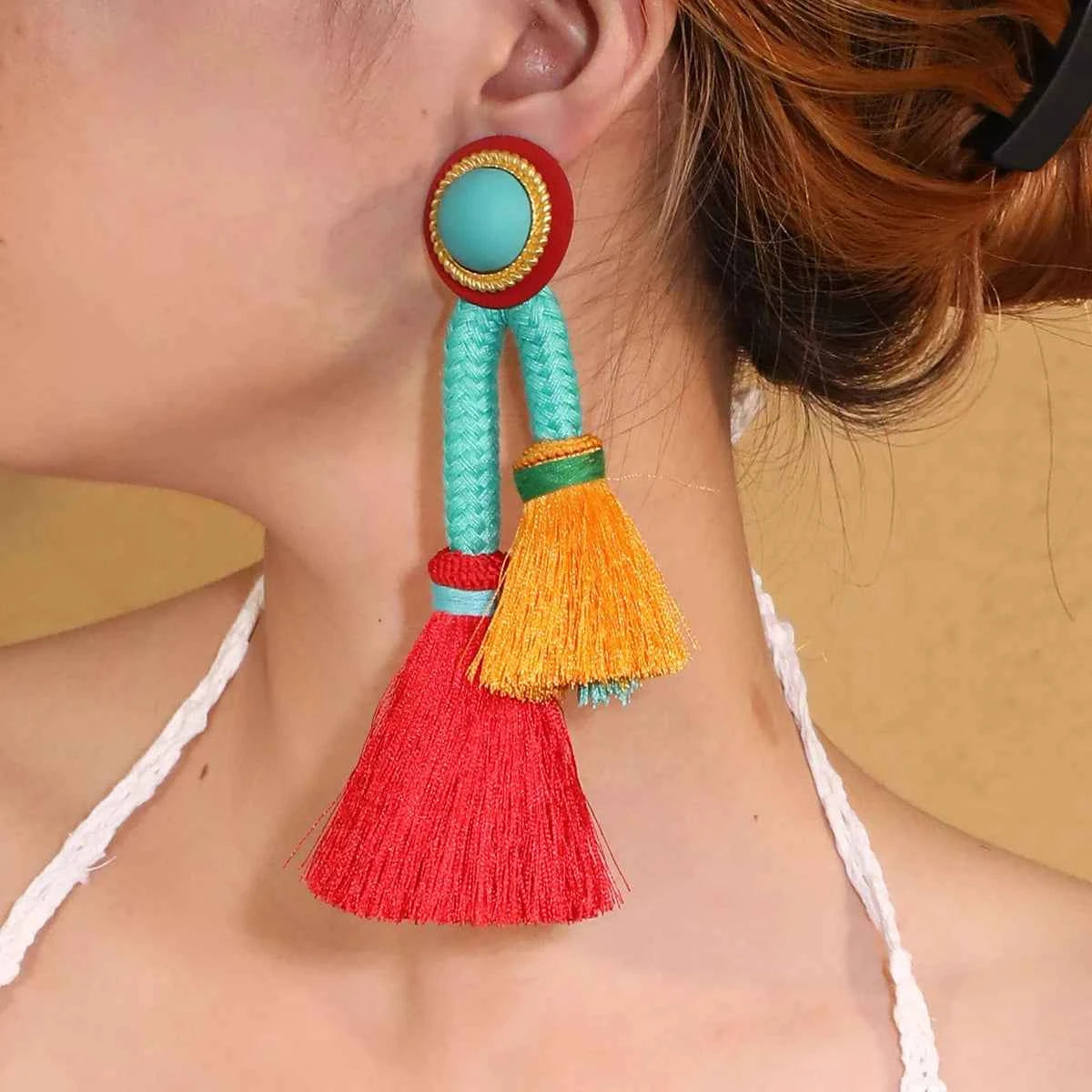 TEEK - Light Yellow Gold Boho Long Tassels Dangle Earrings