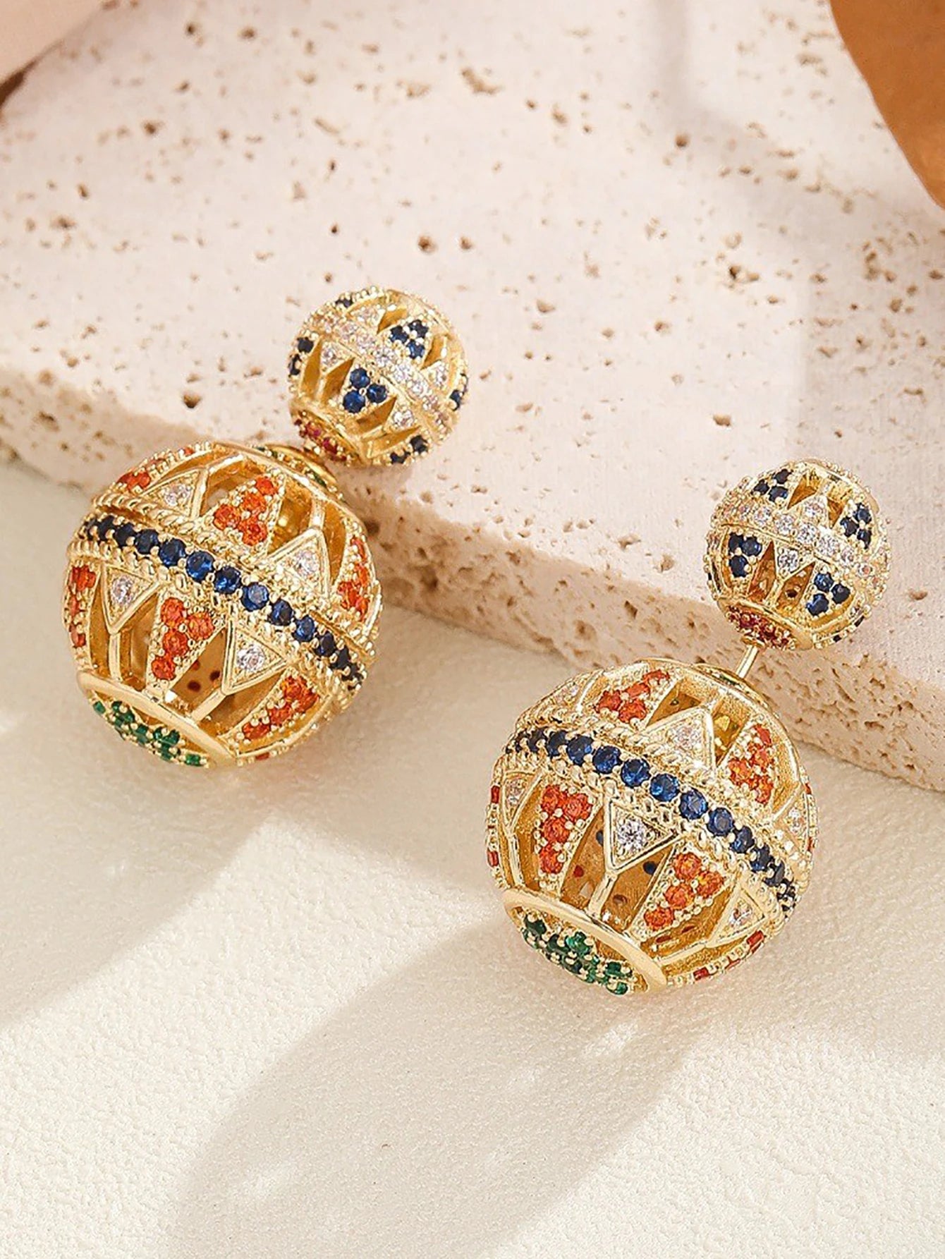 TEEK - Vintage Ball Cubic Zirconia Earrings JEWELRY theteekdotcom Gold-M