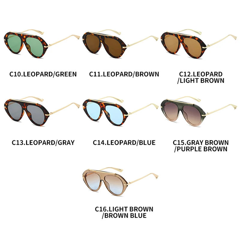 SO&EI Ins Popular Fashion Oversized Pilot Sunglasses Women Shades UV400 Retro Gradient Men Blue Green Sun Glasses TEEK