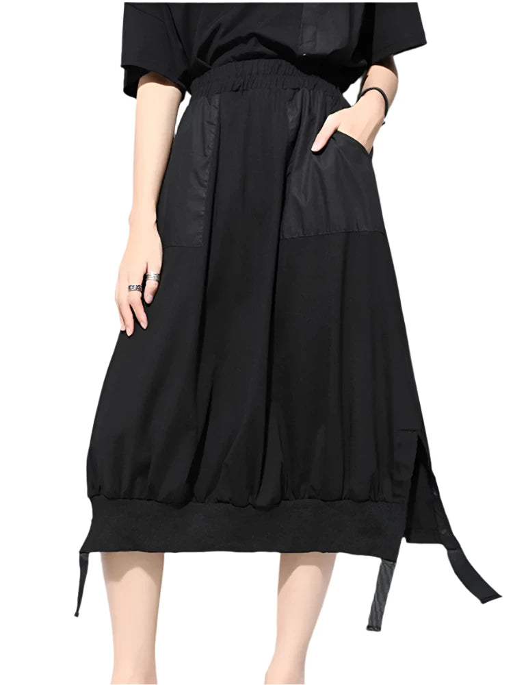 TEEK - Ribbon Black Spliced Half Body Skirt SKIRT theteekdotcom   