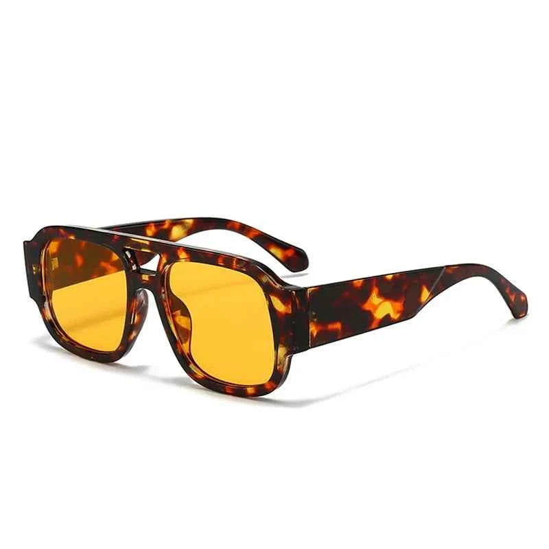 TEEK - Candy Color Double Bridges Square Sunglasses Shades UV400 EYEGLASSES theteekdotcom Leopard orange