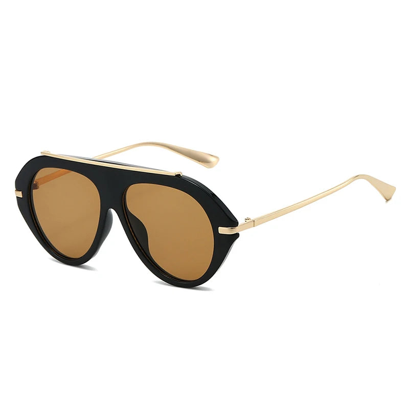 SO&EI Ins Popular Fashion Oversized Pilot Sunglasses Women Shades UV400 Retro Gradient Men Blue Green Sun Glasses TEEK Black Tea As the picture
