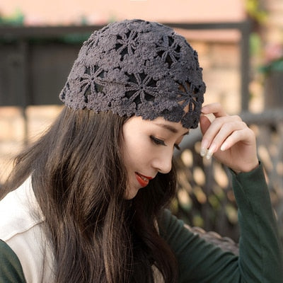 TEEK - Elegant Knitted Lace Hats HAT theteekdotcom Grey hui-WXH 55-60cm head circumference 