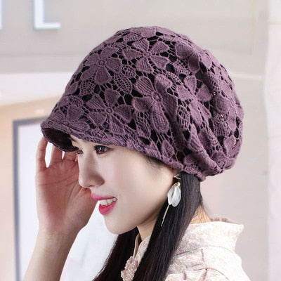 TEEK - Elegant Knitted Lace Hats HAT theteekdotcom Purple-zi-XY 55-60cm head circumference 