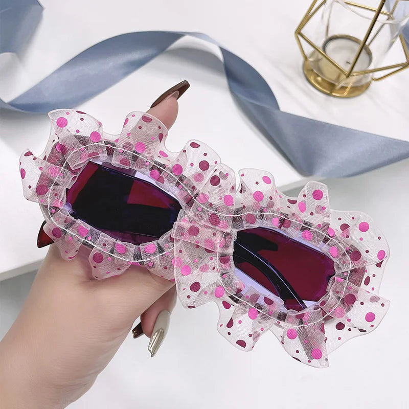 TEEK - Polka-Dot Ruffle Sunglasses EYEGLASSES theteekdotcom C6 Red-Purple  