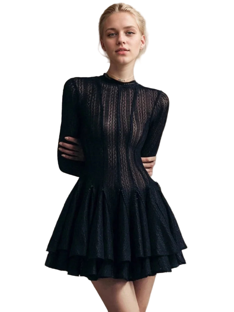 TEEK - Round Neck Long Sleeve Mesh Zipper Dress DRESS theteekdotcom