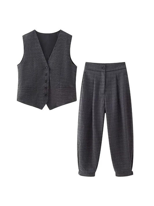 TEEK - Plaid Vest and Straight High Waist Trousers SET theteekdotcom 2pc Set XS 