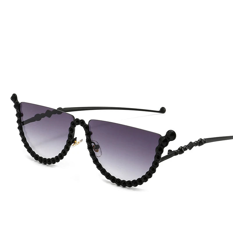 TEEK - Semi Framed Bejeweled Cat Eye Sunglasses EYEGLASSES theteekdotcom Black Gray