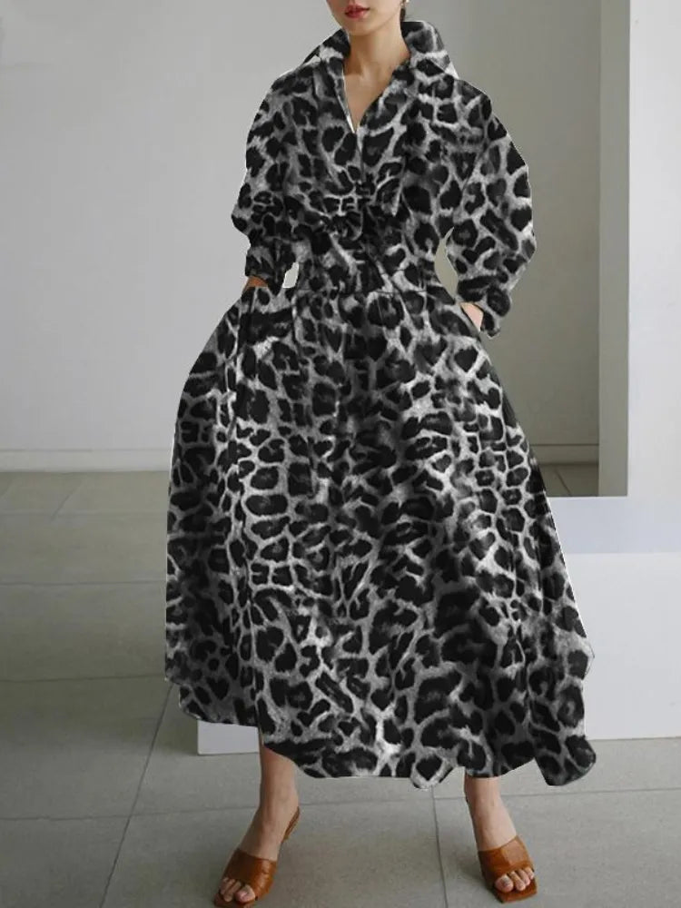 TEEK - Shirt Chic Ruched Maxi Dress DRESS theteekdotcom Black Leopard S 
