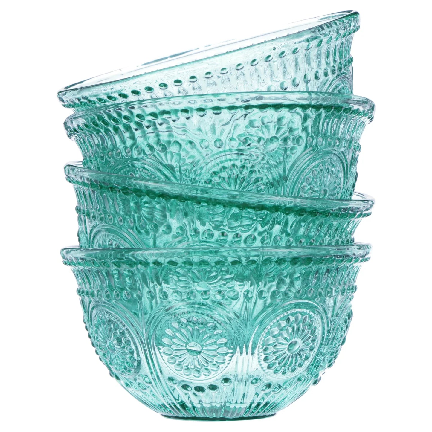 TEEK - Teal 4-Piece 13-Ounce Embossed Glass Bowl Set SET theteekdotcom   