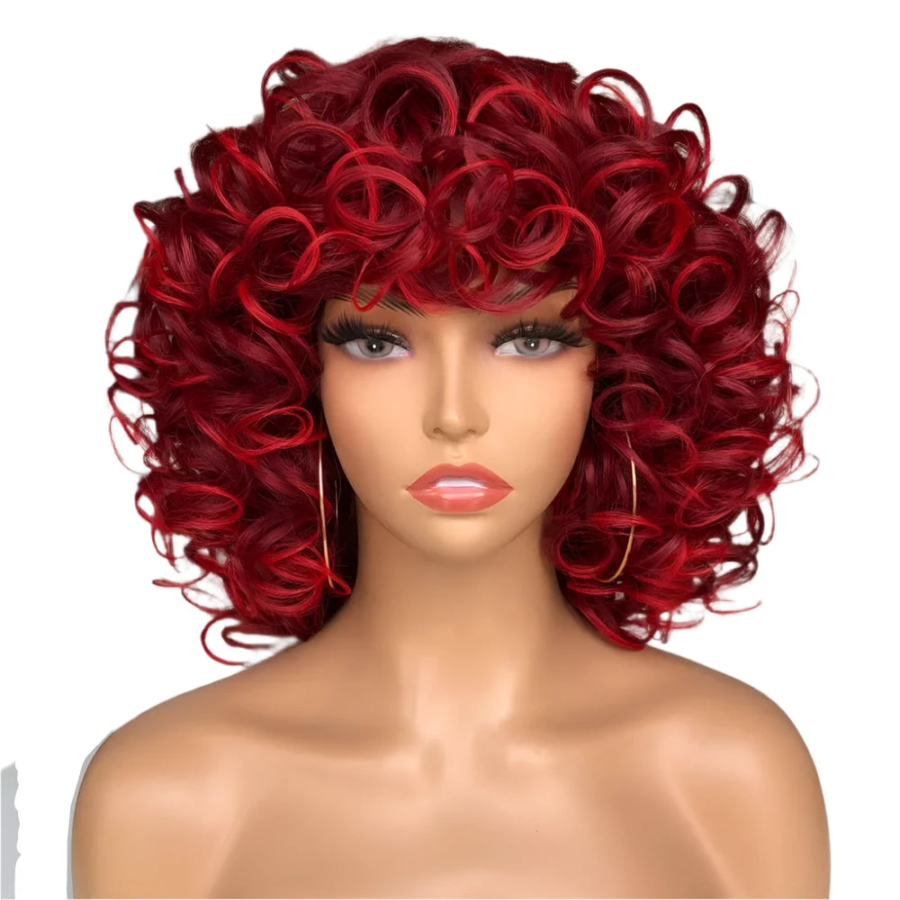 TEEK - Fluffy Short Hair Afro Bangs CurlyWig HAIR theteekdotcom 118-RED 14inches 