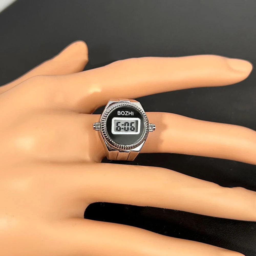 TEEK - Mini Electronic Digital Watch Finger Rings WATCH theteekdotcom silver-black  