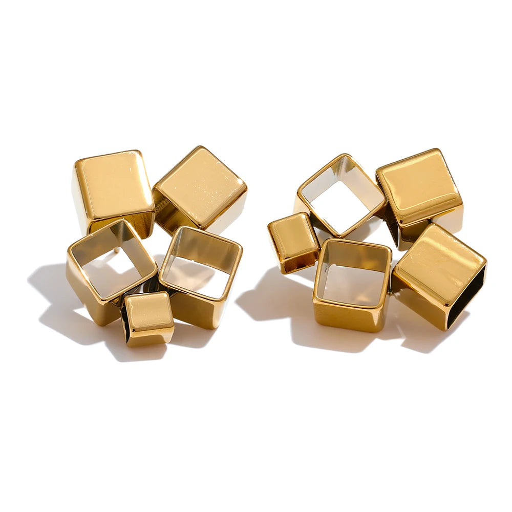 TEEK - Unique Creative Geometric Square Stud Earrings JEWELRY theteekdotcom YH2172A Gold  